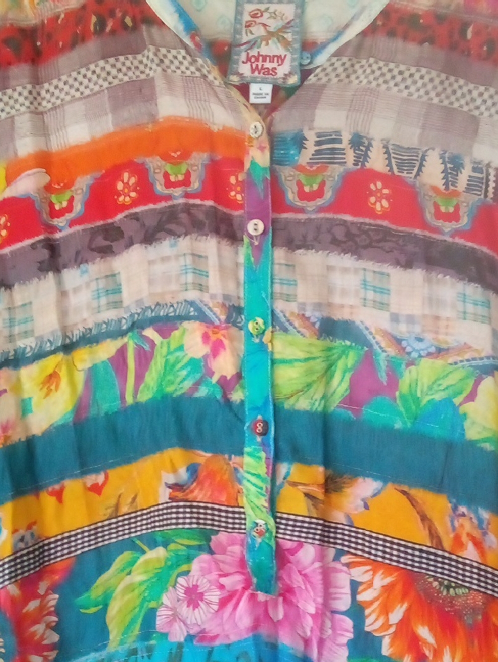 Johnny Was Multicolor Silk Maxi Dress with Turquoise and Red Accents - Picture 3 of 4